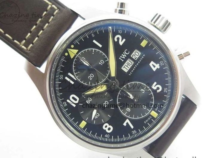 MIROTIME 1221 Pilot Chrono Spitfire IW387903 SS ZF 1:1 Best Edition Black Dial on Brown Leather Strap A OdorResistant 7127